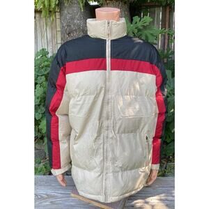 Maitesi Classic Down Puffer Jacket XL Tan Lined Full Zip Warm Ski Snow Winter